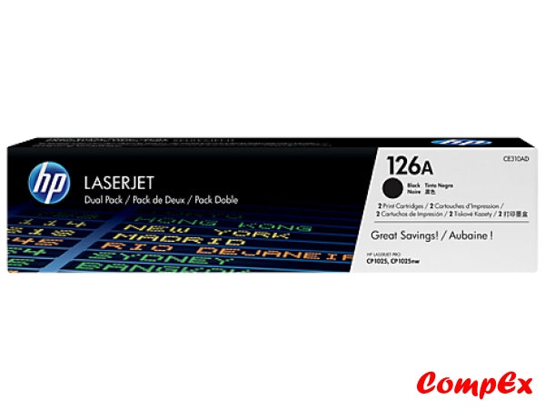 Hp 126A 2-Pack Black Original Laserjet Toner Cartridges (Ce310Ad) Cartridge