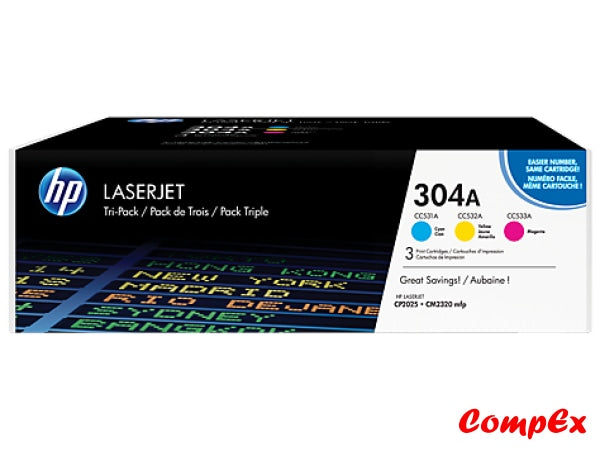 Hp 304A 3-Pack Cyan/magenta/yellow Original Laserjet Toner Cartridges (Cf340A) Cartridge