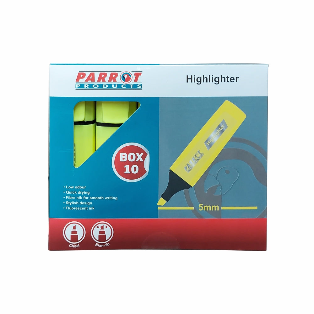 Parrot Highlighter Marker Box (10 Markers - Yellow)