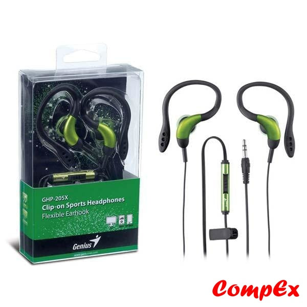 Genius Clip-On Sports Headphones With Flexible Earhook Ghp-205X Green Headphone