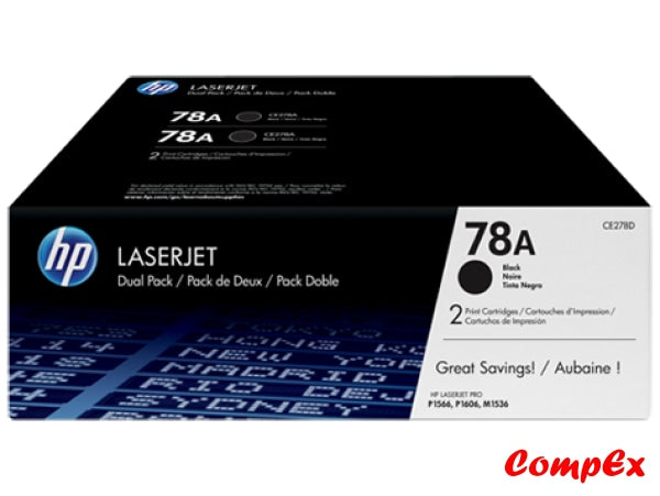 Hp 78A 2-Pack Black Original Laserjet Toner Cartridges (Ce278Ad) Cartridge