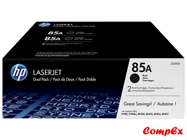 Hp 85A 2-Pack Black Original Laserjet Toner Cartridges (Ce285Ad) Cartridge