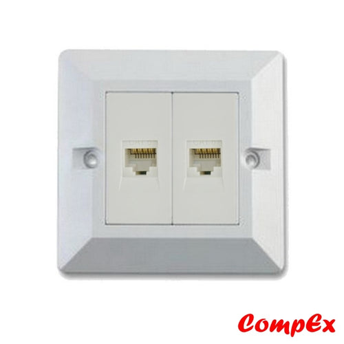 Omega Rj45 Cat6 2 Port Wallplate With Shutter Keystone Jacks And Wall Box Wallbox